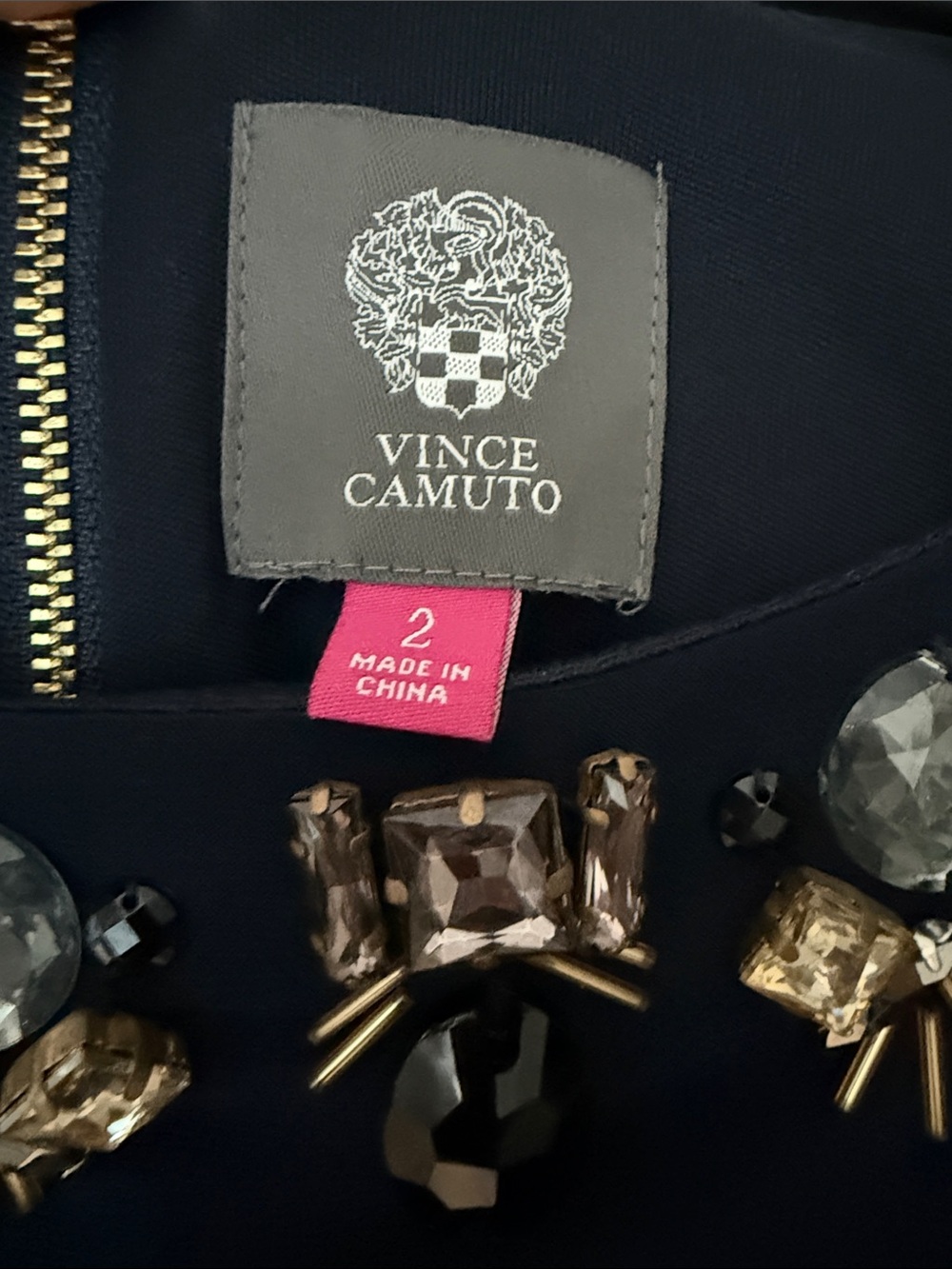 Vince Camuto Navy Long-Sleeve Jeweled Neck Dress - Picture 3 of 4
